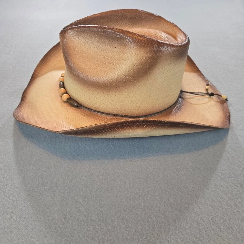 Great West Hat Co Cowboy Hat Child XS Tan Brown‎ Ombre Toyo Straw Beaded RB016